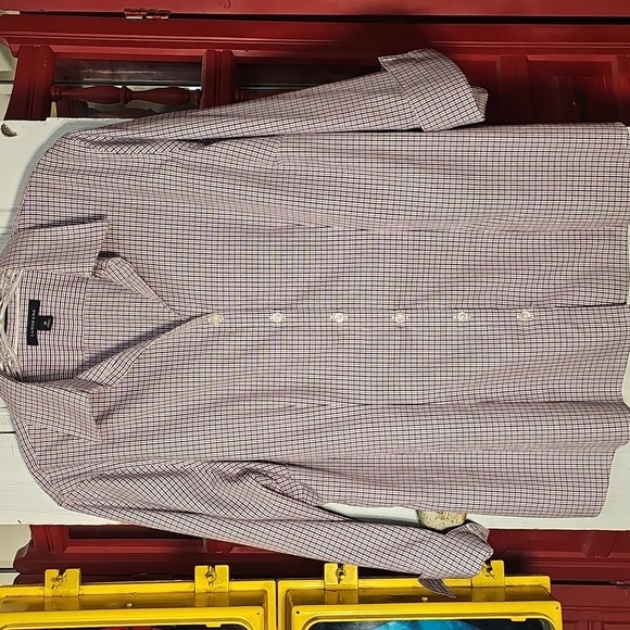 Lands' End Womens No Iron Lavender Plaid 3/4 Sleeve Button-up Cotton Blouse 16 - Picture 4 of 5